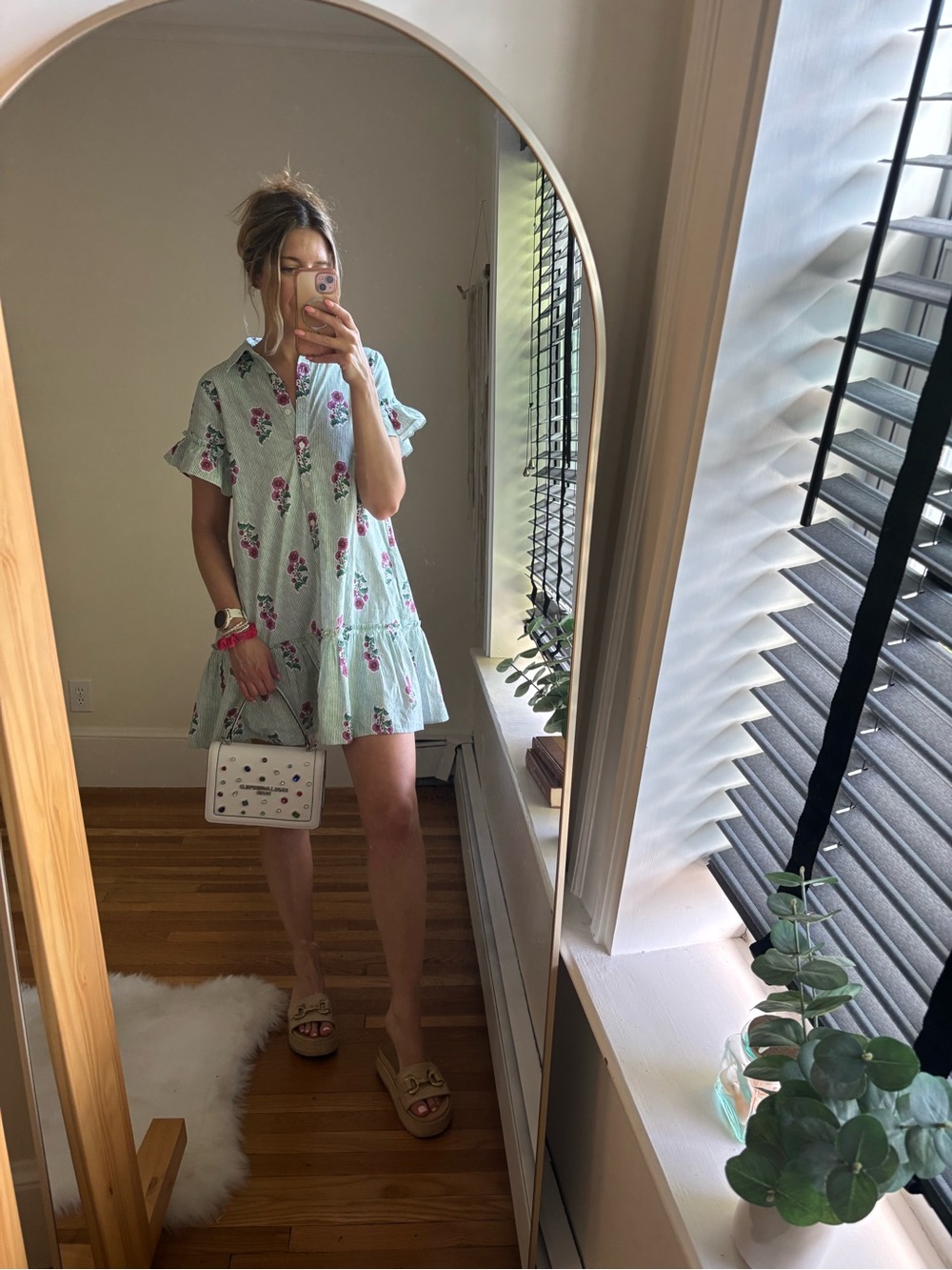J.Crew Floral Striped Cotton Ruffle Hem Dress Size 4